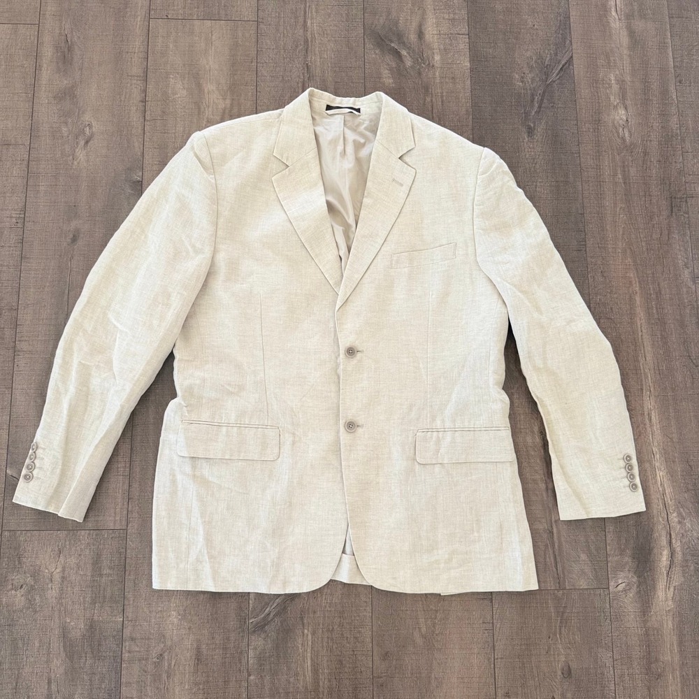 Tasso Elba Blazer Mens 44R Beige Unstructured Linen Sport Breathable Double Vent